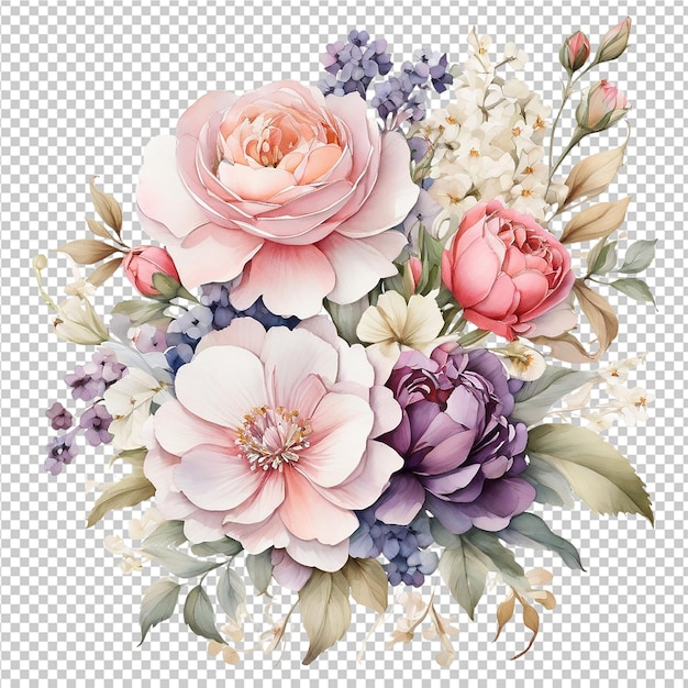 PSD belos bouquets de flores aquareladas desenho de cartão de casamento desenho de placa desenho de camiseta