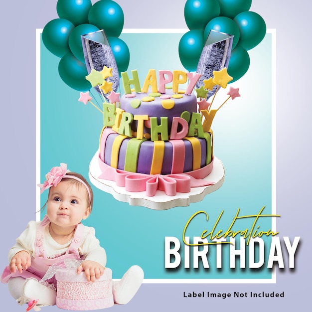 Belos cartões de aniversário com balões e moldura de foto convites de aniversário con fotos mockup