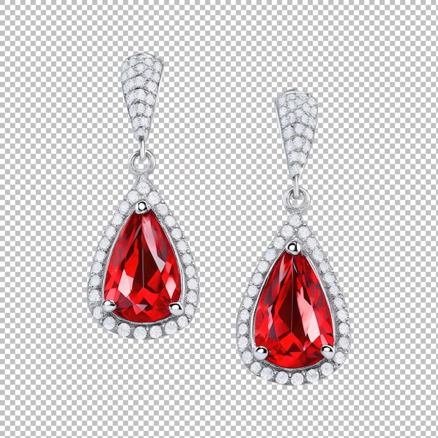 PSD belos e caros brincos de diamante vermelho isolados em fundo transparente ia generativa