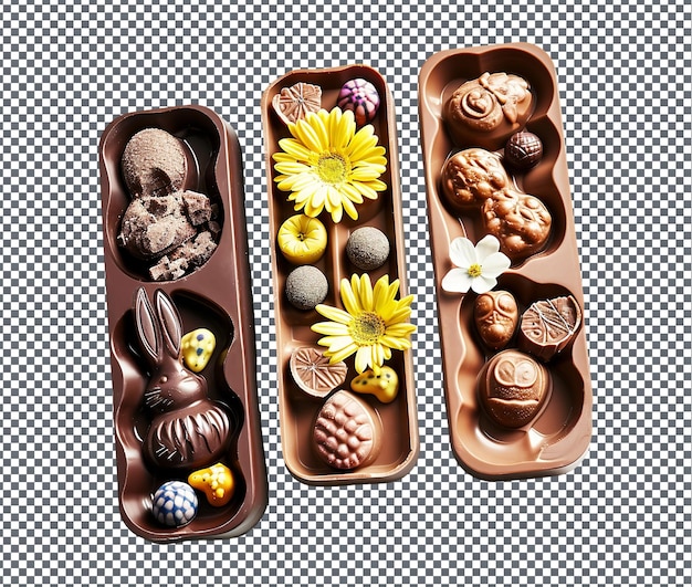 PSD belos moldes de chocolate com tema de páscoa isolados em fundo transparente