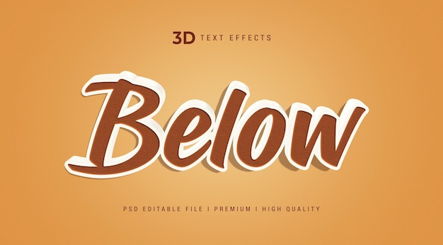 below 3d text style effect mockup template