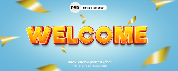 PSD bem-vindo efeito de texto premium editável em 3d