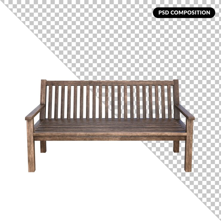PSD bench wood isolated 3d rendering