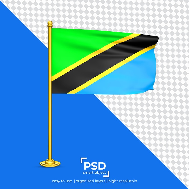 PSD bendera berkibar tanzania diatur terisolasi pada latar belakang transparan