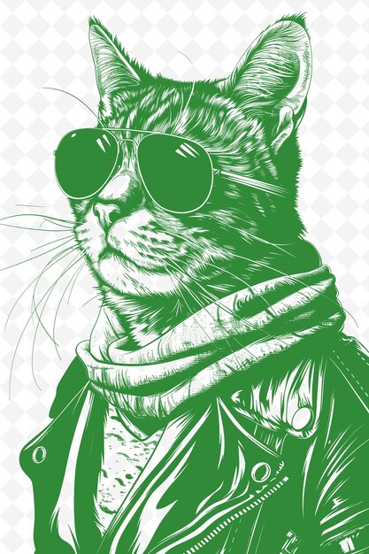 PSD bengalische katze mit lederjacke und flugzeug-sonnenbrille aussehen tiere skizze kunst vektorkollektionen