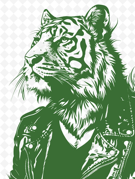 PSD bengalischer tiger mit lederjacke und cooler ausdrucksweise pos tiere skizzenkunst vektorkollektionen