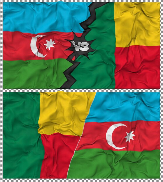 Benín contra Azerbaiyán Media bandera combinada con textura en 3D