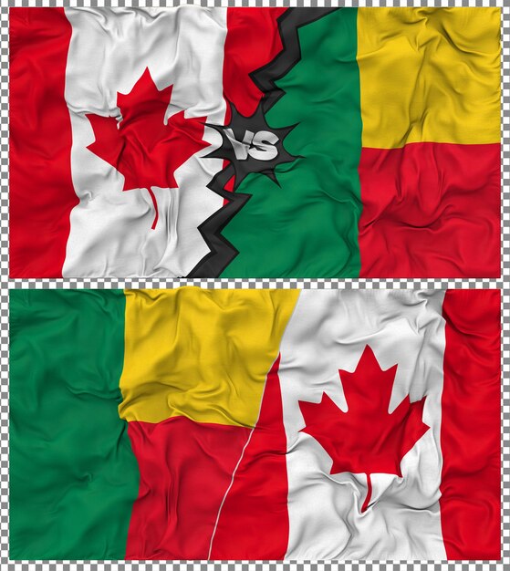 Benín contra Canadá Media bandera combinada con textura 3D de la tela de la bandera