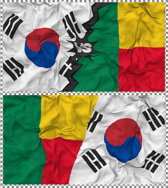 Benín contra Corea del Sur Media bandera combinada con textura 3D de la tela