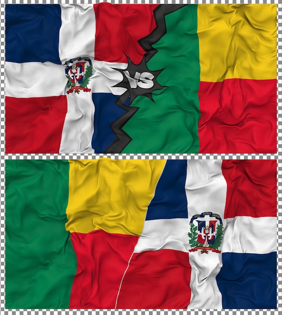 Benín contra Dominica Media bandera combinada con textura 3D de la tela de la bandera