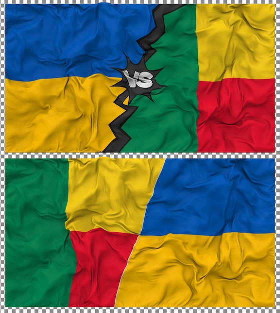 Benín contra Ucrania Media bandera combinada con textura 3D de la tela