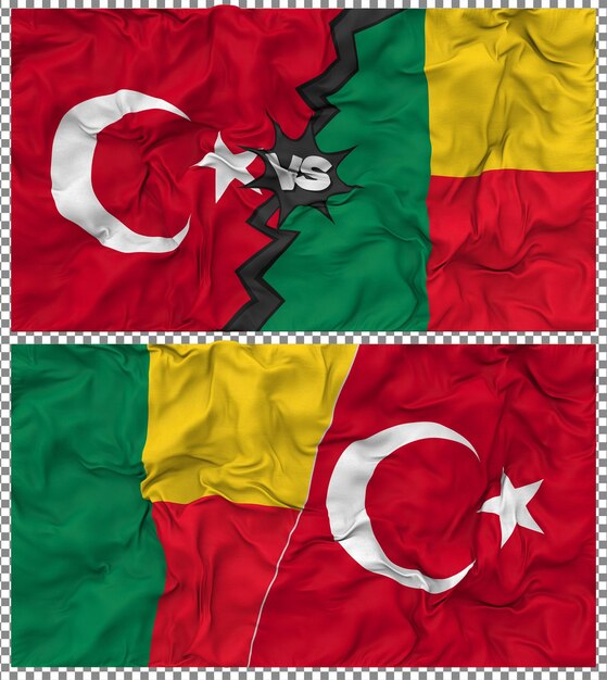 Bénin contre la Turquie Half Combined Flag Cloth Bump Texture Rendering 3D