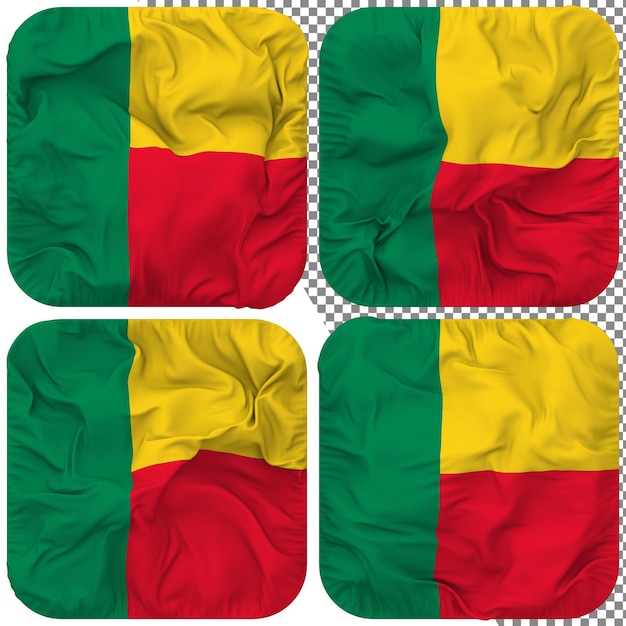 Benin Flag Squire Shape Isolated Different Waving Style Bump Texture 3D Rendering