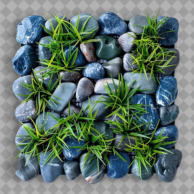 Bentgrass a 1 con guijarros de piedra multicolores y textura verde aislada mezclada azul en BG limpio