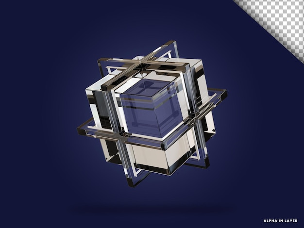 Bentuk geometris abstrak kaca transparan bentuk render 3D modern
