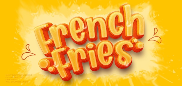 Benutzerdefinierte psd-text-pommes frites mit benutzerdefiniertem text-3d-stileffekt