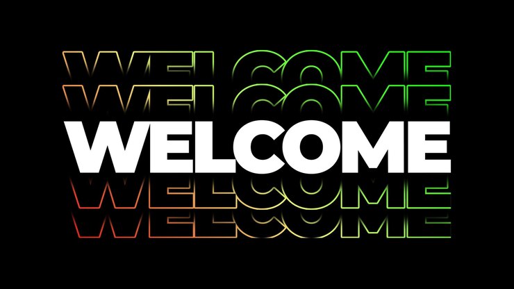 PSD benvenuto bold text design gradient outline tipografia su sfondo nero effetto testo