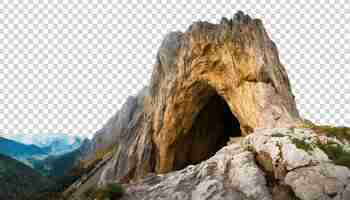 PSD berglandschaft mit einer höhle, isoliert auf einem transparenten hintergrund