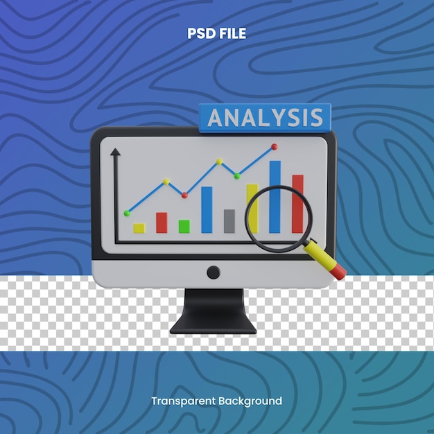 Berkas PSD ilustrasi ikon render 3D analisis data online