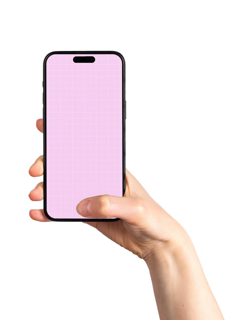 PSD berlín alemania 14 de mayo de 2023 mano sosteniendo la pantalla del teléfono móvil maqueta tocando con el pulgar en la pantalla en blanco maqueta aislada sobre fondo blanco