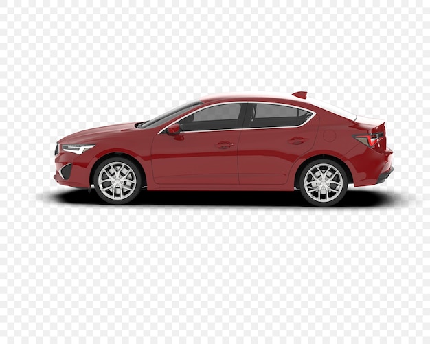 Une berline rouge sur fond blanc
