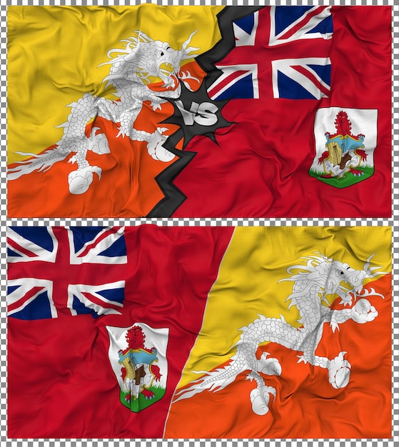 Bermudas contra Bután Media bandera combinada con textura en 3D