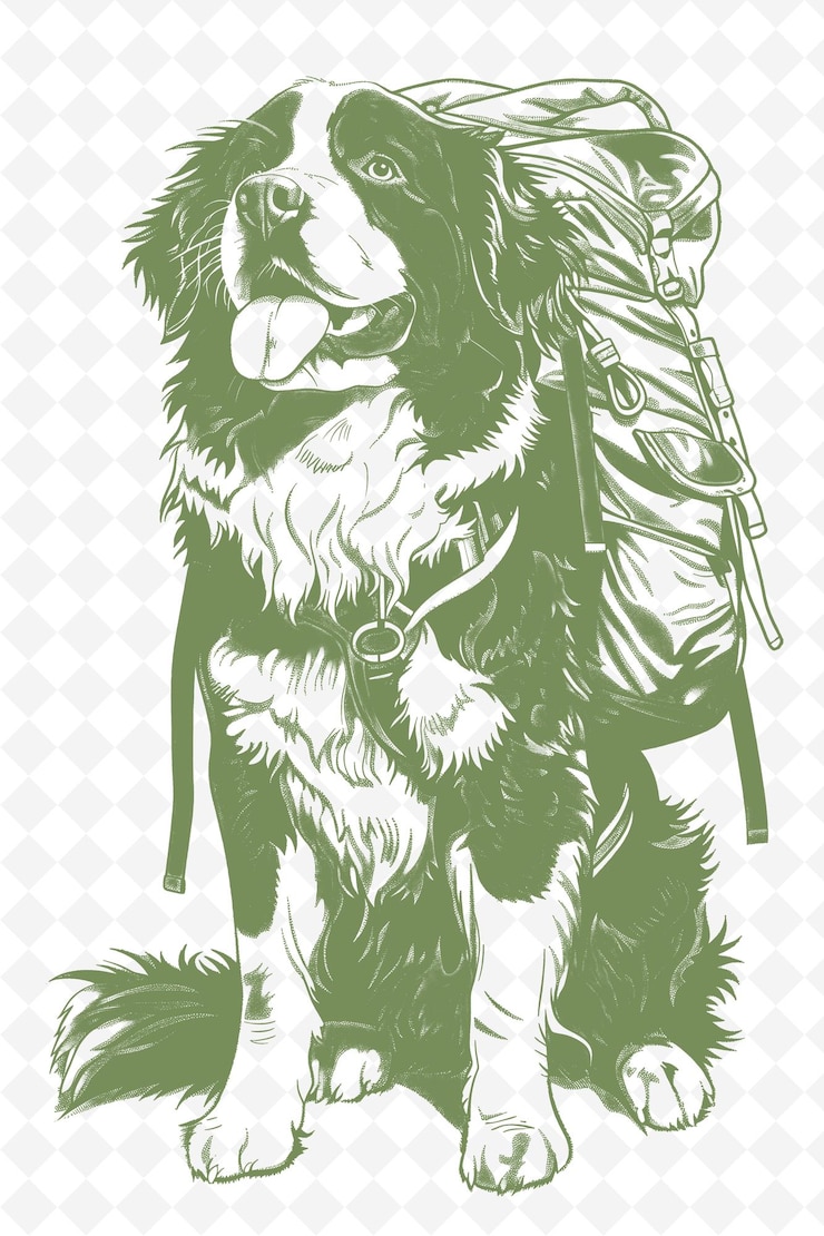 PSD bernese mountain dog con uno zaino e stivali da escursionista lookin 'animals sketch art vector collections