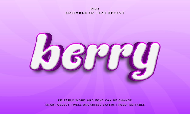 Berry 3d bearbeitbarer psd-texteffekt mit hintergrund