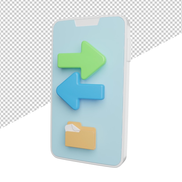 Übertragen Sie Daten auf dem Telefon Seitenansicht 3D-Symbol-Rendering-Illustration auf transparentem Hintergrund