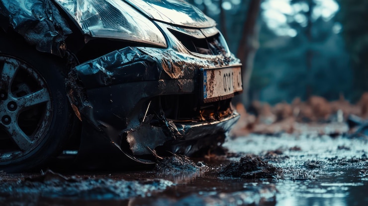 PSD beschädigtes auto in schlammigem gelände