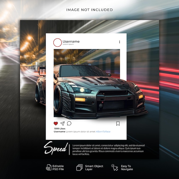 PSD beschleunigende supersportwagen-kreativvorlage für social-media-anzeigen