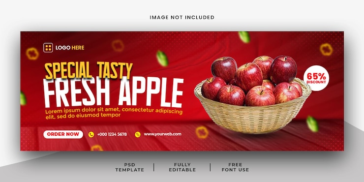 PSD besondere schmackhafte frische apple social media facebook cover banner vorlage