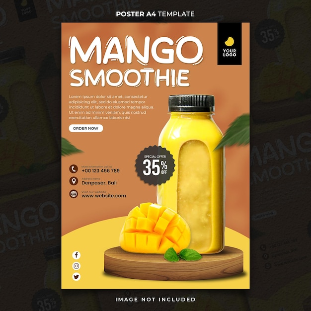 Besonderes menü mango smoothie poster a4 oder banner vorlage