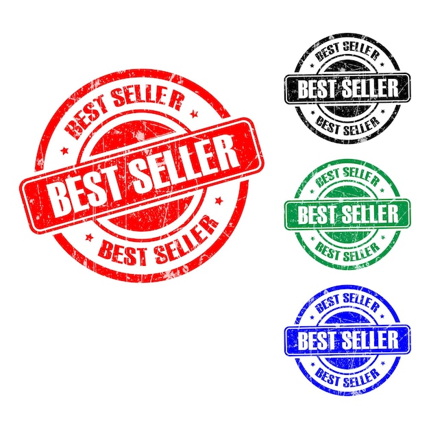 Best Seller Badge a timbro di gomma a più colori isolato su sfondo trasparente
