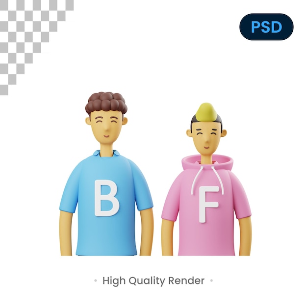 Beste freunde 3d render illustration premium psd