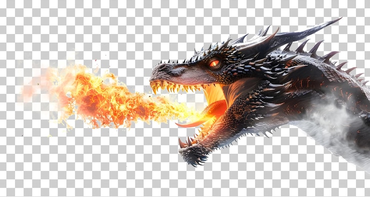 PSD bestia del fuoco del drago creatura mitica isolata su uno sfondo trasparente