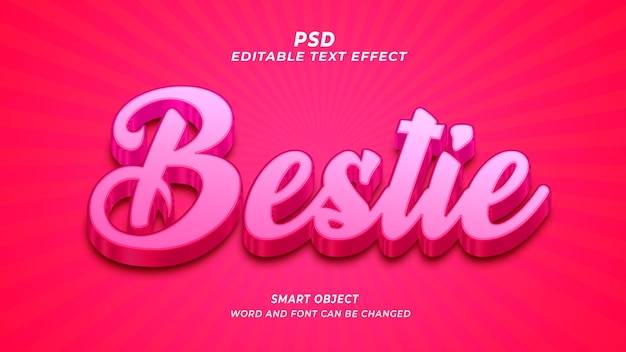 Bestie 3d psd bearbeitbare Texteffekt-Photoshop-Vorlage mit niedlichem Hintergrund