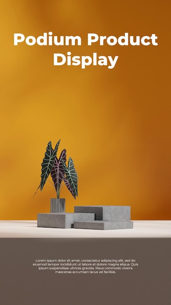 Betontextur Blockform Podium im Porträt Topf im Hintergrund 3D-Rendering Leer-Mockup