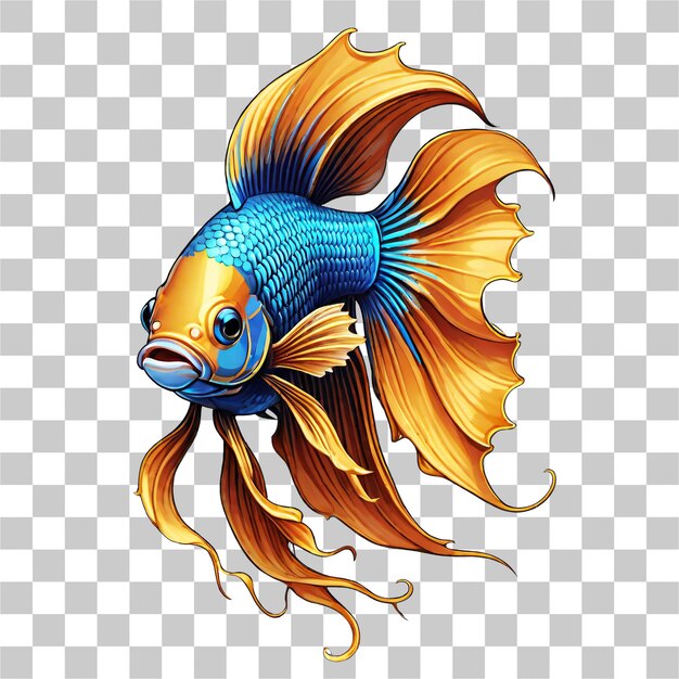 PSD betta-fisch blau-gold-farb-design-illustration auf einem transparenten hintergrund