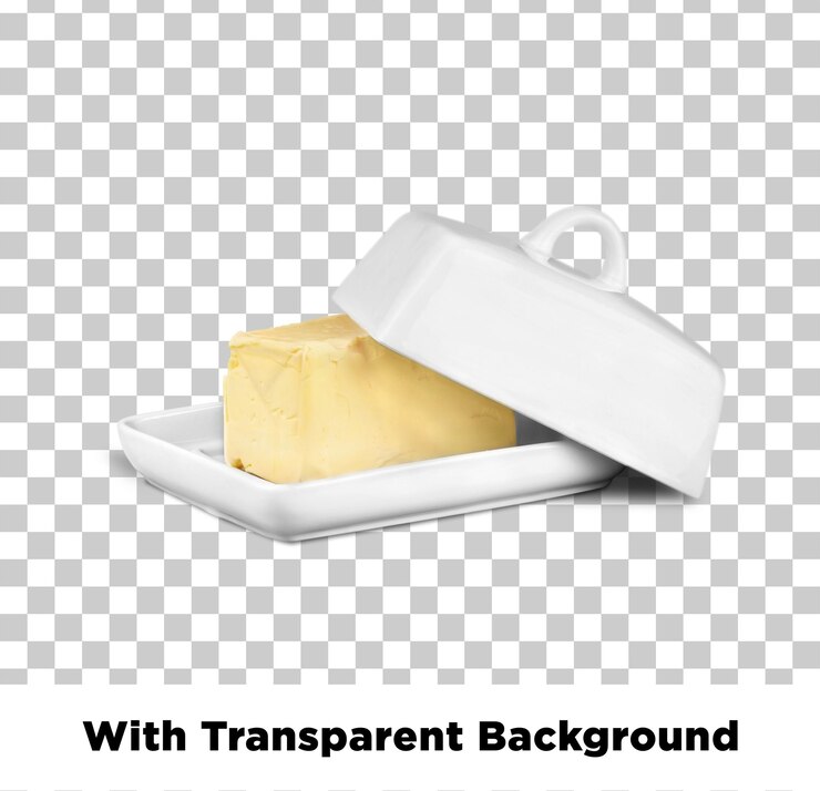 PSD beurre dans un plat de beurre blanc avec un fond transparent
