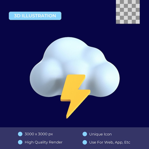 Bewölktes Gewitter 3D-Symbol