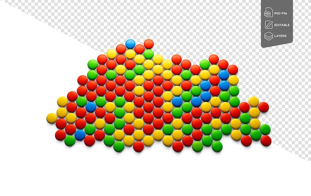 Bhutan Caramelle dolci multicolori a forma di Bhutan Mappa su sfondo bianco Illustrazione 3d