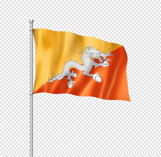Bhutan Flagge isoliert auf weiss