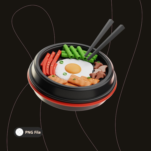 Bibimbap asiatische Lebensmittel-Illustration in 3D