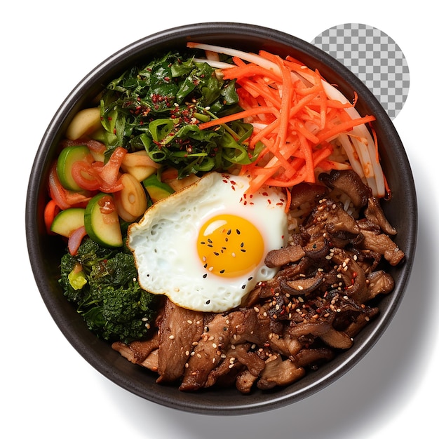 PSD bibimbap un cuenco de ingredientes mezclados incluyendo pero en un fondo transparente