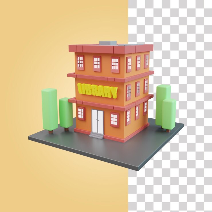PSD biblioteca 3d ilustración