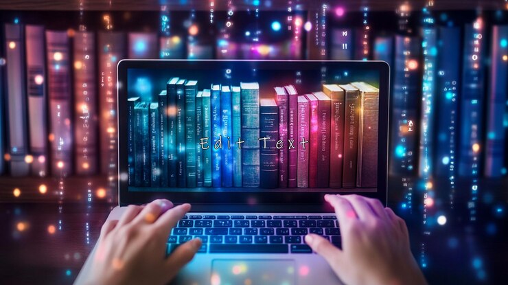PSD biblioteca digital en la pantalla del portátil