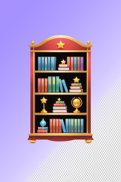 une bibliothèque avec une bordure rouge et dorée