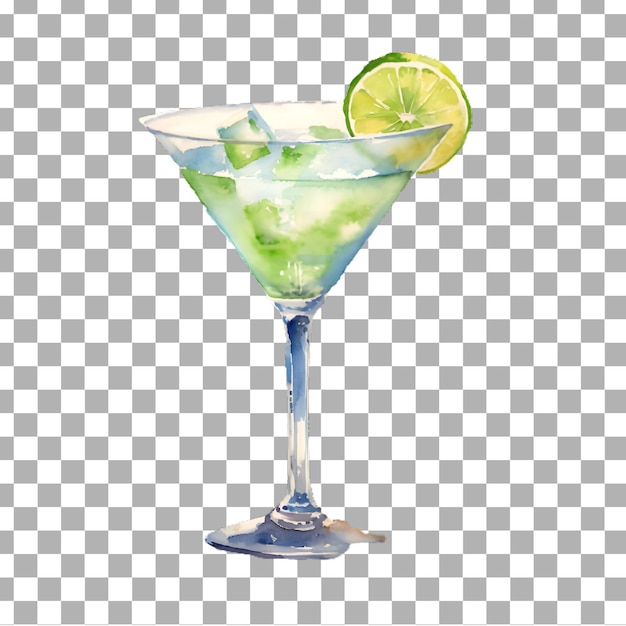Bicchiere da cocktail PSD con foglia su sfondo trasparente