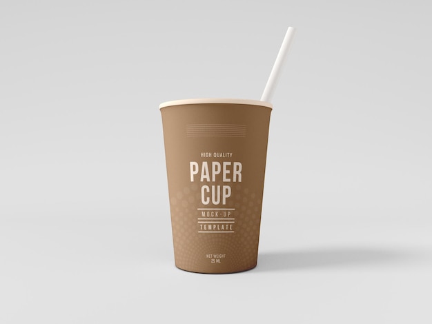 Bicchiere di carta da asporto con cannuccia Mockup